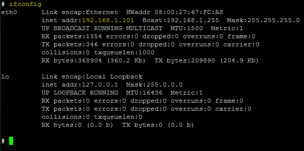 SSH kapcsolat - Raspbian - Ifconfig