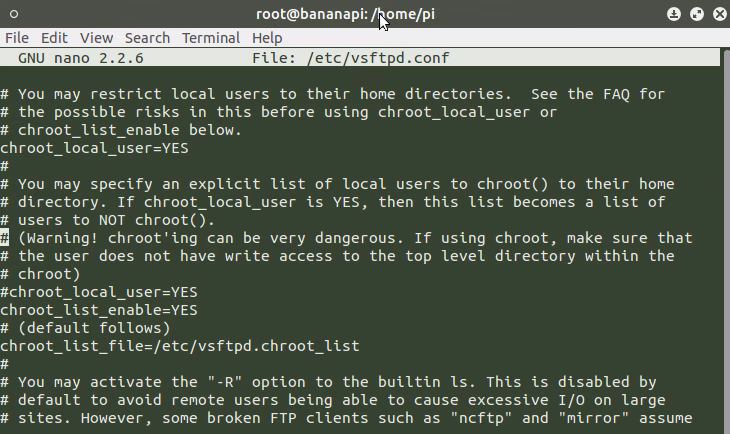 Bananapi M1 - NAS - 3.rész - VSFTPD config file