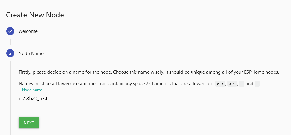 NodeMcu és DS18b20 - ESPhome - Create a new node