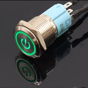 Világító nyomógomb - Power On - Zöld - 16mm