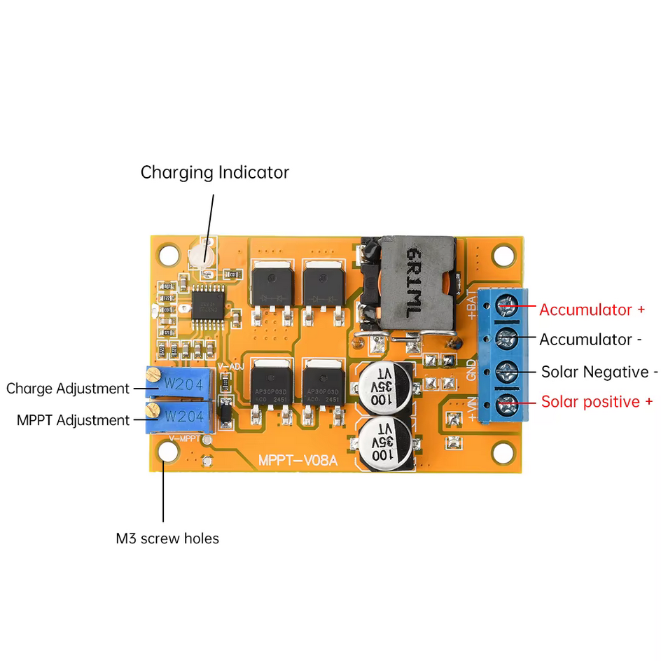 MPPT-V08A - 5A - 100W Univerzális Napelemes Töltésvezérlő